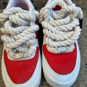Kids 7Y Custom Red and White Nike Air Sneakers